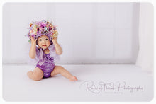Load image into Gallery viewer, Flower Bonnet for 9–24 Months Olds | Handmade Headpiece | Bonnet's Colours: Dusty Mauve, Pink, Gold, White | Photography Prop