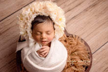 Load image into Gallery viewer, Flower Bonnet for Newborns (0-3 Months) - Photography Headpiece - Cream Colour - Photo Prop