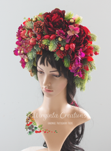 Load image into Gallery viewer, Artificial Christmas Floral Crown – Burgundy - Photography Prop for Adults and Older Children