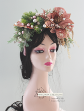 Load image into Gallery viewer, Christmas-Winter Flower Headpiece for Older Children and Adults - Festive Crown - Colours: Mauve, Green, White, Gold - Ready to Send