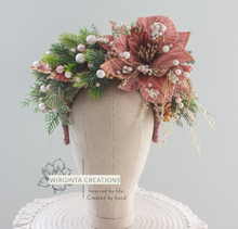 Load image into Gallery viewer, Christmas-Winter Flower Headpiece for Older Children and Adults - Festive Crown - Colours: Mauve, Green, White, Gold - Ready to Send