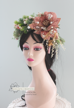 Load image into Gallery viewer, Christmas-Winter Flower Headpiece for Older Children and Adults - Festive Crown - Colours: Mauve, Green, White, Gold - Ready to Send