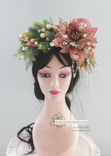 Load image into Gallery viewer, Christmas-Winter Flower Headpiece for Older Children and Adults - Festive Crown - Colours: Mauve, Green, White, Gold - Ready to Send