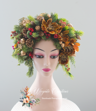 Load image into Gallery viewer, Artificial Christmas Floral Crown – Photography Prop for Adults and Older Children