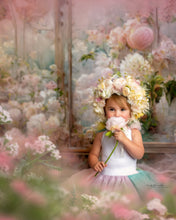 Load image into Gallery viewer, Christmas Flower Bonnet for 9–24 Months Olds - Handmade Festive Headpiece - Bonnet's Colours: Cream, Gold, Beige - Photography Prop