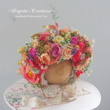 Load image into Gallery viewer, Flower Bonnet for 6-24 Months Old - Colourful - Handmade - Artificial Flower Headpiece - Photo Prop