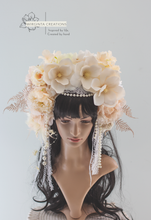 Load image into Gallery viewer, Large Flower Headpiece - Cascading Style Photography Crown - Colours: Cream, Ivory - Maternity Photoshoot - Luxury Boho Flower Headband