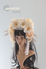 Load image into Gallery viewer, Large Flower Headpiece - Cascading Style Photography Crown - Colours: Cream, Ivory - Maternity Photoshoot - Luxury Boho Flower Headband