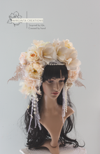 Load image into Gallery viewer, Large Flower Headpiece - Cascading Style Photography Crown - Colours: Cream, Ivory - Maternity Photoshoot - Luxury Boho Flower Headband