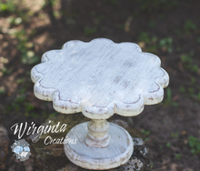 Load image into Gallery viewer, Distressed White Flower-Shaped Wooden Cake Stand. Photography Prop, Home Decor
