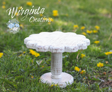 Load image into Gallery viewer, Distressed White Flower-Shaped Wooden Cake Stand. Photography Prop, Home Decor