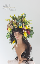 Load image into Gallery viewer, Large Flower and Fruit Headpiece - Cascading Style Photography Crown - Colours: Green, Yellow, Dark Red - Maternity Photoshoot - Luxury Flower Headband