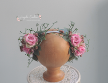 Load image into Gallery viewer, Flower Headband | Toddler to Older Children | Pink, Green | Photography Prop | Posing Headpiece | Flower Halo