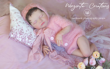 Load image into Gallery viewer, Hand-Knitted Newborn Romper with Bonnet - Pink Photo Prop - Available Now
