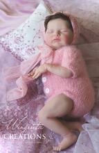 Load image into Gallery viewer, Hand-Knitted Newborn Romper with Bonnet - Pink Photo Prop - Available Now