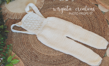 Load image into Gallery viewer, Bunny Outfit | Bonnet and Matching Dungarees Set | Size 18-24 Months Old | Cream Colour | Knitted | Photography prop