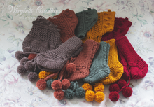 Load image into Gallery viewer, Handmade Knitted Bonnet and Booties Set. Sizes Available: 6-12 Months Old and 12-24 Months Old. Five Colour Options. Photography Prop. Made-To-Order