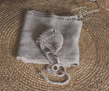 Load image into Gallery viewer, Wrap and Bonnet Set - Newborn - Oat Colour - Handmade - Ready to Send - Photography Prop