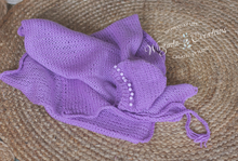 Load image into Gallery viewer, Wrap and Bonnet Set - Newborn - Purple Colour - Handmade - Ready to Send - Photography Prop