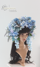 Load image into Gallery viewer, Large Flower Headpiece - Cascading Style Photography Crown - Colours: Blue - Maternity Photoshoot - Luxury Flower Headband