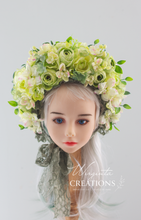 Load image into Gallery viewer, Flower Bonnet for 6-24 Months - Light Green Colour - Handmade - Artificial Flower Headpiece - Photo Prop