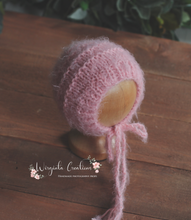 Load image into Gallery viewer, Knitted Newborn Footed Romper with Matching Bonnet | Photo Prop | Baby Pink Colour | Unique Stitch | Ready to Send