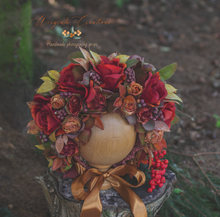 Load image into Gallery viewer, Flower Bonnet for 12-24 Months Old | Burgundy, Green, Brown Colour | Photography Prop | Artificial Flower Headpiece | Autumn Edition