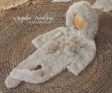 Load image into Gallery viewer, Newborn Footed Romper with Hood | Photo Prop | Cream Colour | Knitted Eskimo Outfit | Ready to Send