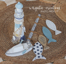 Load image into Gallery viewer, Wooden Nautical Fisherman’s Set | Decorative Coastal Photo Props for Newborn and Children Photography | Home Décor | Upcycled Fisherman's Bundle