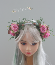 Load image into Gallery viewer, Flower Headband | Toddler to Older Children | Pink, Green | Photography Prop | Posing Headpiece | Flower Halo