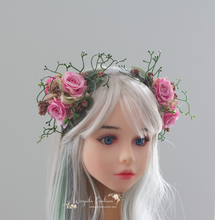 Load image into Gallery viewer, Flower Headband | Toddler to Older Children | Pink, Green | Photography Prop | Posing Headpiece | Flower Halo