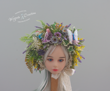 Load image into Gallery viewer, Meadow Inspired Flower Bonnet for 12-24 Months Old | Photography Prop | Flower Headpiece | Butterfly