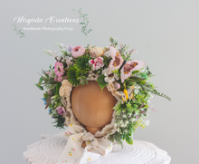 Load image into Gallery viewer, Meadow Inspired Flower Bonnet for 12-24 Months Old | Photography Prop | Flower Headpiece | Ready to Send