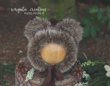 Load image into Gallery viewer, Handmade Tattered Style Teddy Bear Bonnet for 12-24 Months Old - Brown