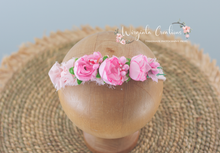 Load image into Gallery viewer, Pink Flower Jersey Stretch Newborn Sitter Tieback| Posing Prop| Ready to Ship