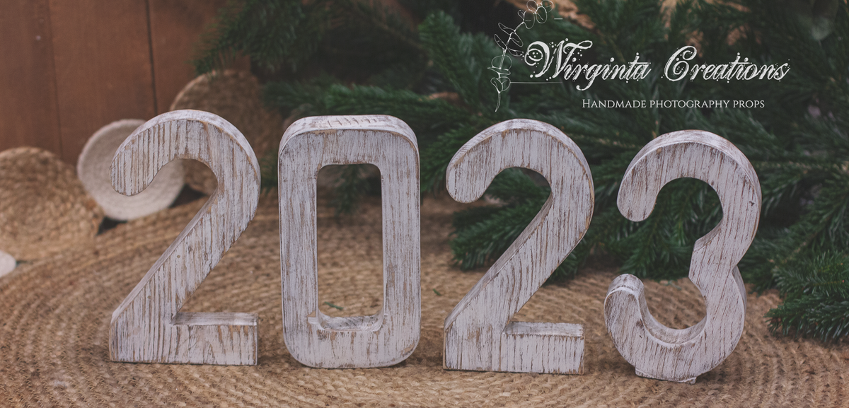 Wooden number one and matching 1/2 set. Free-standing distressed white -  Wirginta Creations