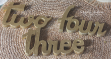 Load image into Gallery viewer, Curved Wooden Letters Two, Three or Four | Golden Colour | Free-Standing Word | Unique Photography Prop | Room Decor | Birthday Decoration