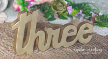 Load image into Gallery viewer, Curved Wooden Letters Two, Three or Four | Golden Colour | Free-Standing Word | Unique Photography Prop | Room Decor | Birthday Decoration