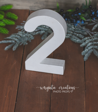 Load image into Gallery viewer, Handcrafted Wooden Number 2 for Cake Smash Photography and Baby 2nd Birthday Prop | Made to order