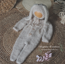 Load image into Gallery viewer, Mushroom Beige Knitted Newborn Bunny Outfit with Matching Bonnet - Photo Prop