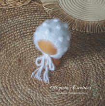 Load image into Gallery viewer, White Bubbly-Knit Newborn Footed Outfit with Matching Bonnet - Photo Prop