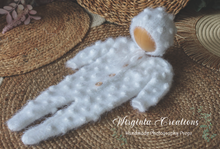 Load image into Gallery viewer, White Bubbly-Knit Newborn Footed Outfit with Matching Bonnet - Photo Prop