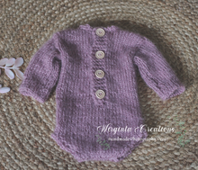 Load image into Gallery viewer, Plum Colour Knitted Newborn Bunny Outfit with Matching Bonnet - Photo Prop