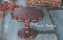Load image into Gallery viewer, Distressed Brown Flower-Shaped Wooden Cake Stand. Photography Prop, Home Decor