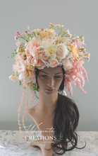 Load image into Gallery viewer, Peach, Pink, cream large flower crown, maternity photoshoot, photo prop, flower headpiece