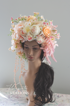 Load image into Gallery viewer, Large Flower Headpiece - Cascading Style Photography Crown - Colours: Peach, Pink, Cream - Maternity Photoshoot - Luxury Flower Headband
