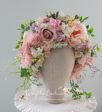 Load image into Gallery viewer, Large Flower Headpiece - Cascading Style Photography Crown - Colours: Peach, Pink, White - Maternity Photoshoot - Luxury Flower Headband