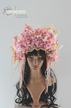 Load image into Gallery viewer, Large Flower Headpiece - Cascading Style Photography Crown - Colours: Pink - Maternity Photoshoot - Luxury Boho Flower Headband
