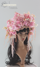 Load image into Gallery viewer, Large Flower Headpiece - Cascading Style Photography Crown - Colours: Pink - Maternity Photoshoot - Luxury Boho Flower Headband