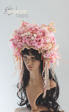Load image into Gallery viewer, Large Flower Headpiece - Cascading Style Photography Crown - Colours: Pink - Maternity Photoshoot - Luxury Boho Flower Headband